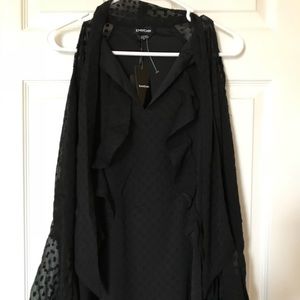 NWT BEBE  black Swiss dot cold shoulder dress